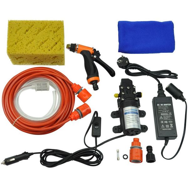 

high pressure self-priming electric car washing washer machine 12v car washer pump cleaner + 220 to 12v adapter package