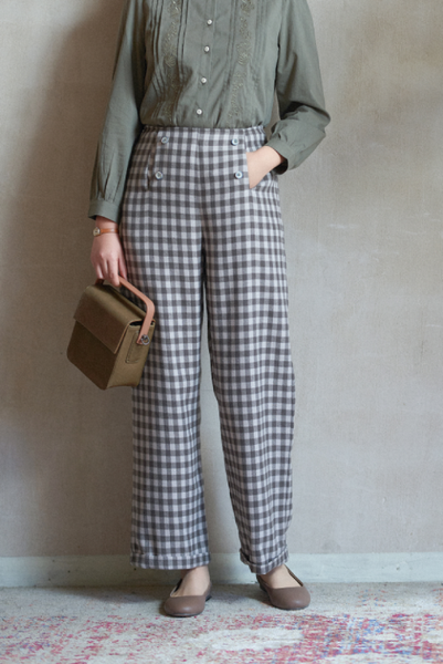 

cynthia chinese-style 2020 new spring women's plaid pants vintage straight original design ankle-length trousers, Black;white