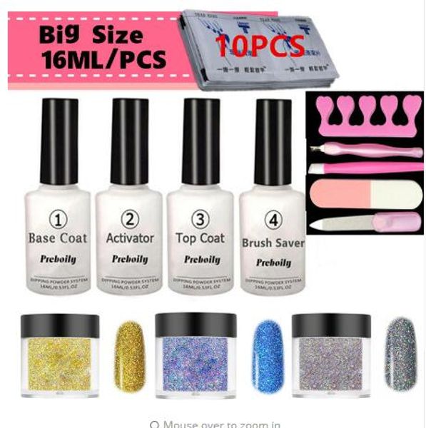 

7-in-one High Gloss Finish Set Dipping Powder Nails 10g/pcs Dipping Powder 16ml Nail Polish Kit Dip For Nail Salon