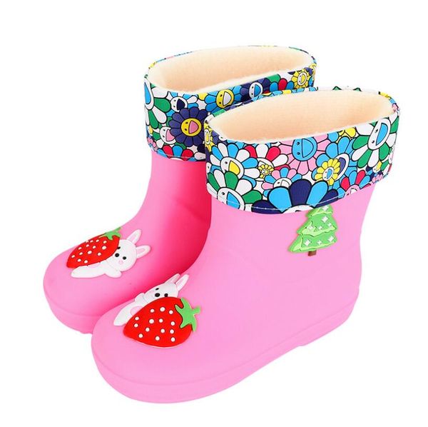 

new autumn winter rain boots children with plush warm ankle boots boys baby toddler pvc waterproof water shoes kids girls, Black;grey