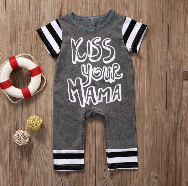 

kiss your mama print short sleeve rompers for baby boy, Blue