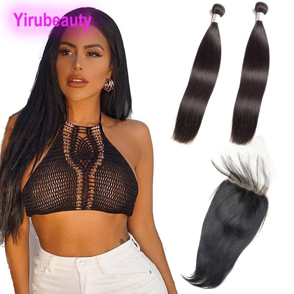 

malaysian unprocessed human hair 2 bundles with 5x5 lace closure straight virgin hair extensions with 5 by 5 closures with baby hairs, Black;brown
