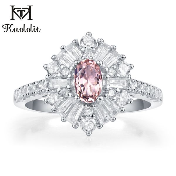 

kuololit morganite gemstone rings for women solid 925 sterling silver ruby emerald tanzanite engagement party gifts fine jewelry, Golden;silver
