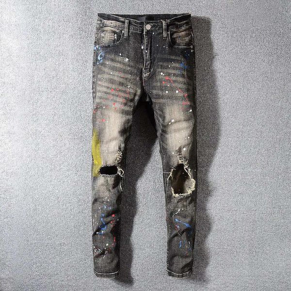 

fashion mens designer jeans hip hop distressed zipper jeans mens designer biker pants ripped denim pants size 28-40, Blue