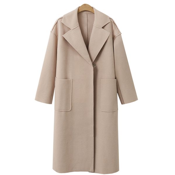 

women's wool & blends ailegogo autumn winter woman classic coat turn-down collar button pocket business long outerwear slim khaki black