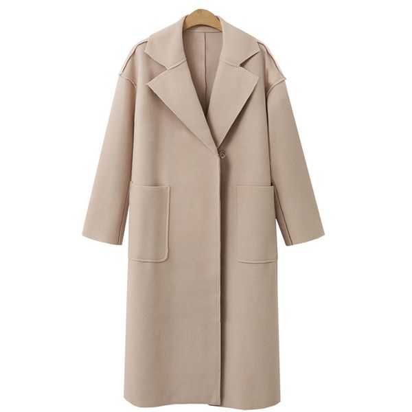 Mezclas de lana para mujer Ailegogo Otoño Invierno mujer abrigo clásico cuello vuelto botón bolsillo negocios prendas de vestir exteriores largas Slim Khaki Black Jack