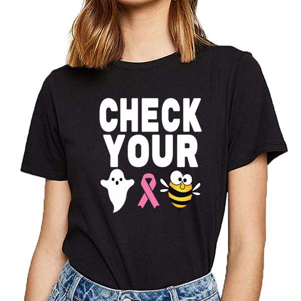 

t shirt women breast cancer awareness check your boo bees funny harajuku print female tshirt, White