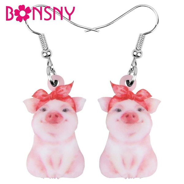 

bonsny acrylic valentine's day headband pig piggy earrings animal drop dangle jewelry for women girls teen charm decoration gift, Silver