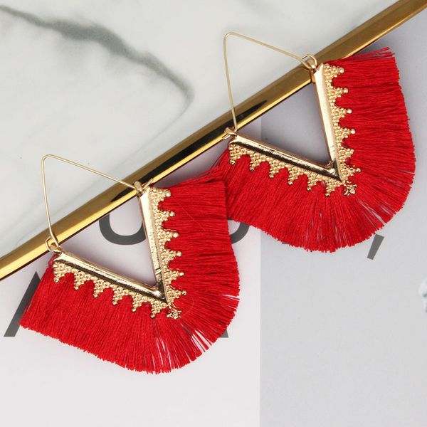 

fashion-alloy geometric v-shaped cotton thread tassel female earrings, Silver