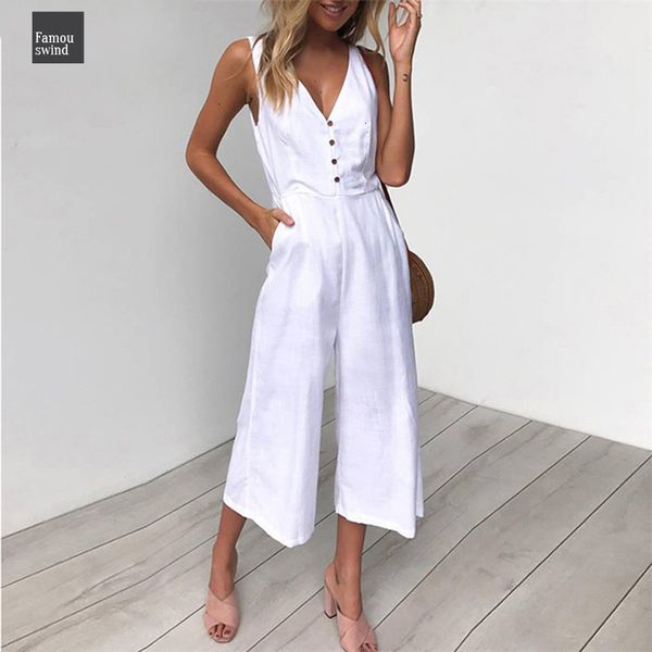 

комбинезоны женщины повседневная хлопок твердые белье летний комбинезон женский комбинезон 2019 v шеи высокая талия широкие ноги комбинезоны, Black;white