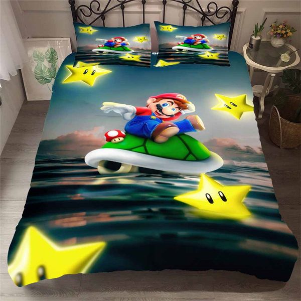 

helengili 3d bedding set mario print duvet cover set bedcloth with pillowcase bed home textiles #mla-07