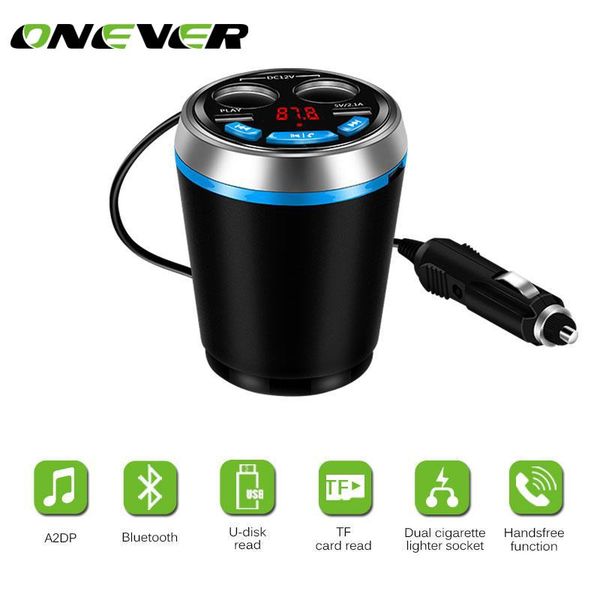 

onever bluetooth fm transmitter car music mp3 player hands car kit cup holder cigarette lighter usb power adapter splitter