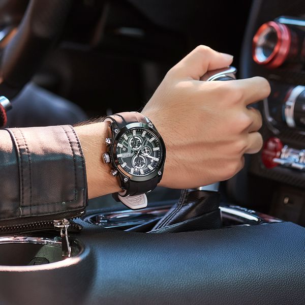 

megir sport watches men brand waterproof silicone luminous chronograph wristwatches male clock, Slivery;brown