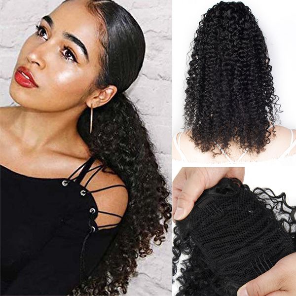 

drawstring puff ponytail afro kinky curly hair extension 14 inch ombre synthetic clip in pony tail african american hair extension 120g/pc, Black