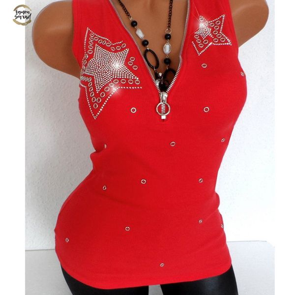 

full cotton t shirt summer vests womens v neck diamond zipper sleeveless black flare bell sleeve t shirts vest 5xl 4xl, White