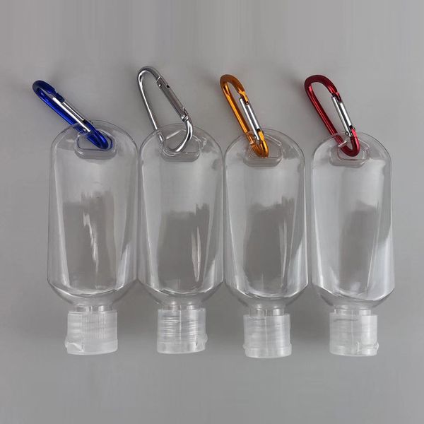 

50ml empty refillable bottle with key ring hook clear transparent plastic hand sanitizer bottle for travel
