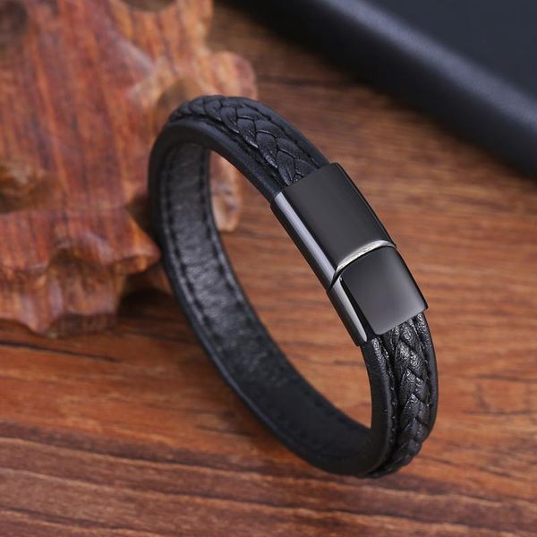 

new fashion genuine leather braid charm bracelet magnetic buckle clasps vintage women men bracelets & bangles men jewelry, Golden;silver