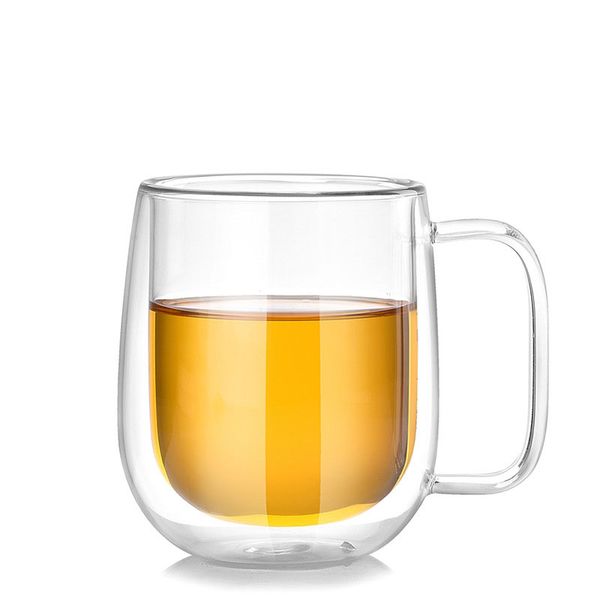 

250ml heat resisting double wall layer glass tea coffee juice mug water wine galsses drink cup with handle