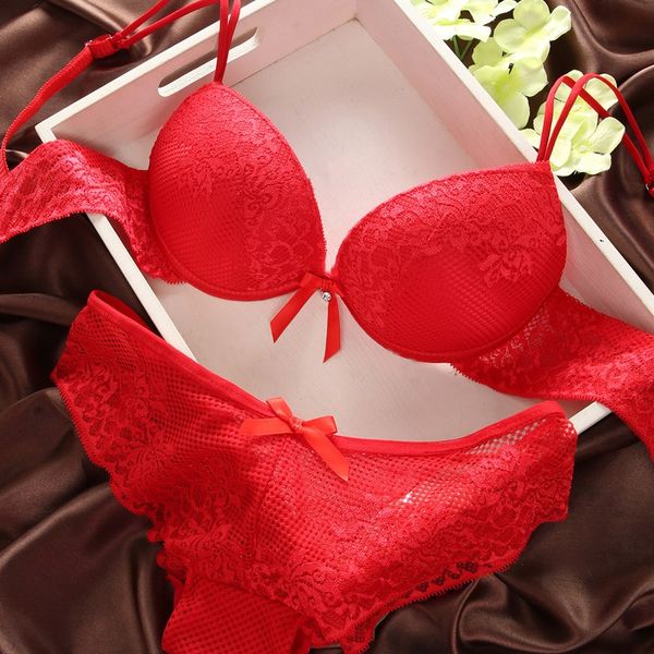

women lace lingerie push up bra panty set cotton embroidery underwear bra sets, Red;black