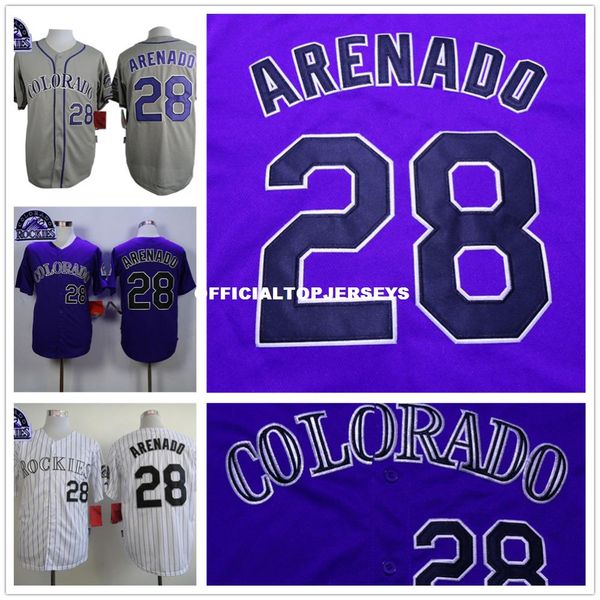 

new men's #28 nolan arenado jersey stitched gray purple white baseball jerseys, Black;blue