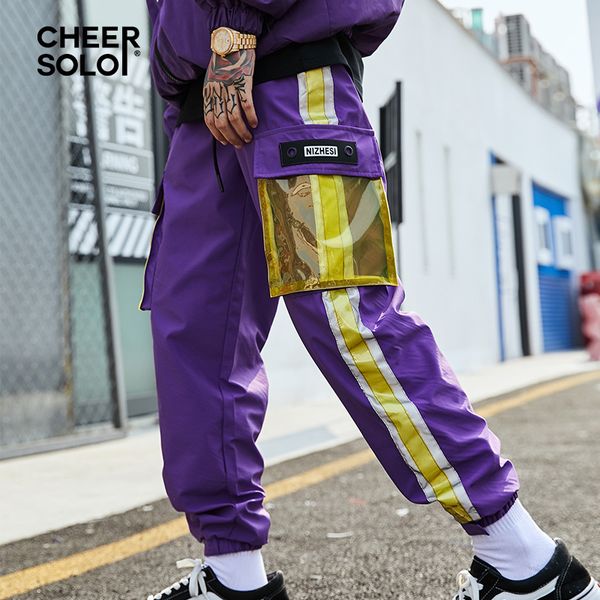 

men's pants autumn 2021 hip hop sweatpants track men patchwork side striped loose pockets joggers streetwear sweat trousers, Black