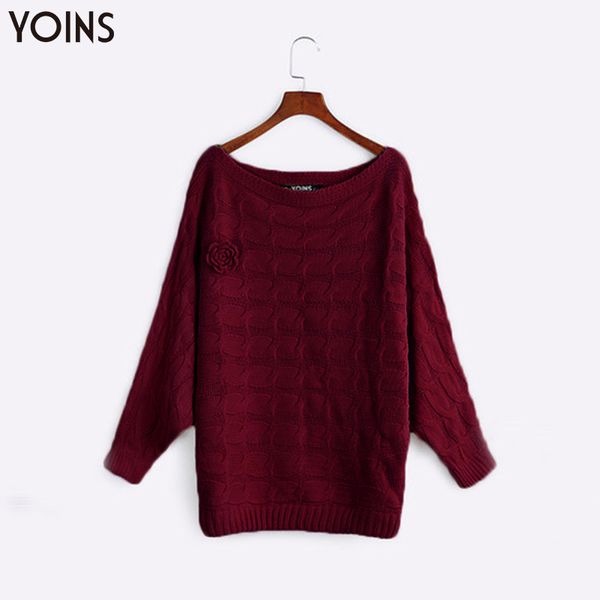 

yoins 2019 autumn winter sweater burgundy bodycon hem off-shoulder dolman sleeve random floral loose casual knitted sweaters, White;black