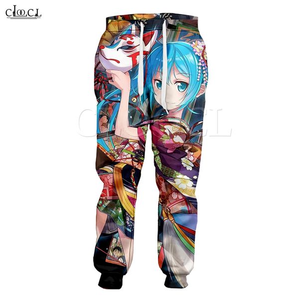 

virtual idol hatsune miku 3d print trousers men women popular streetwear sweatpants anime girl jogging pants casual pant, Black