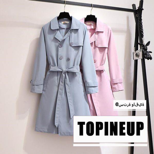 

2019 sweet solid color elegant oversized women's trench coat waist belt turn-down collar temperament female washed windbreaker, Tan;black
