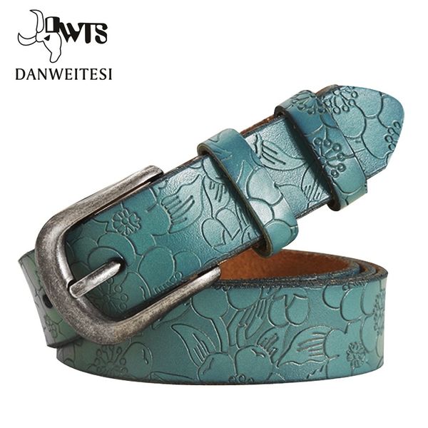 

new women belt thin genuine leather belt woman 5 colour floral, Black;brown
