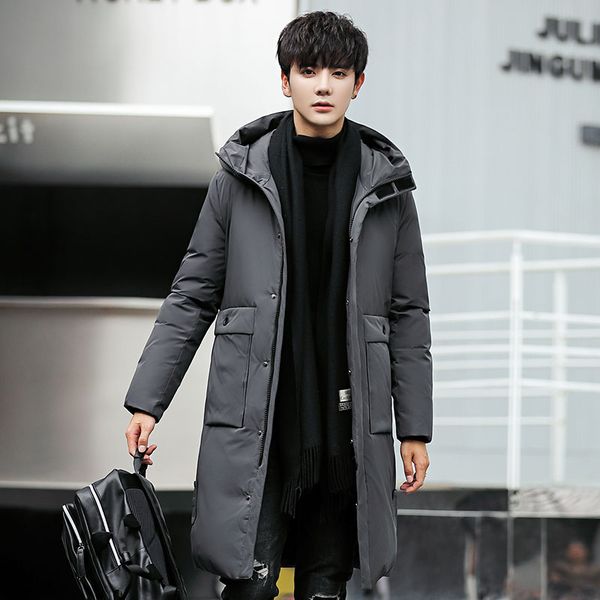 

men's winter duck down jackets business long thick winter down coat men solid parka fashion overcoat outerwear warm male, Black