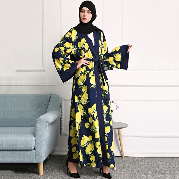 

fashion muslim print open jubah middle east ramadan arab islamic clothing abaya maxi dress cardigan kimono long robe gowns tunic, Red
