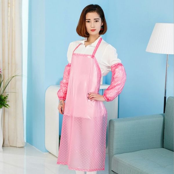 

aprons 1set transparent dots pvc sleeveless apron waterproof oil bibs household cleaning tools accessory for kitchen lb 414