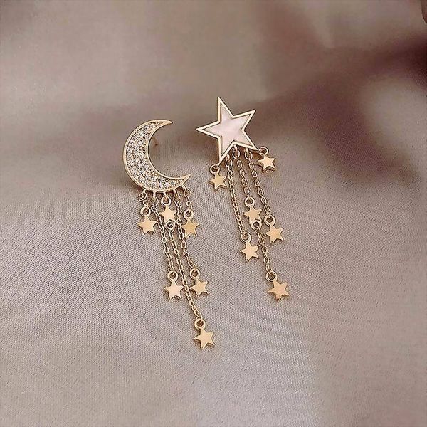 

fashion moon star tassel long earrings korean style women ab earrings 2019 new jewelry bijoux, Silver