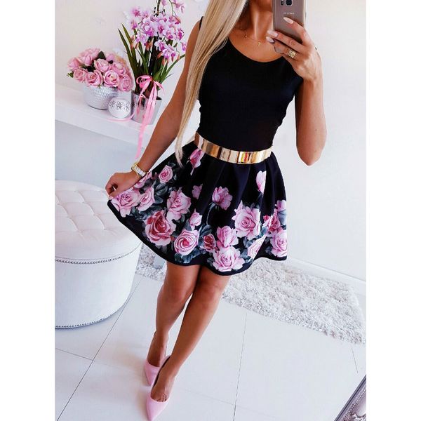 

mujeres boho vestido casual sin mangas cuello redondo estampado delgado vestido mini bodycon vestidos de fiesta vestido, Black;gray