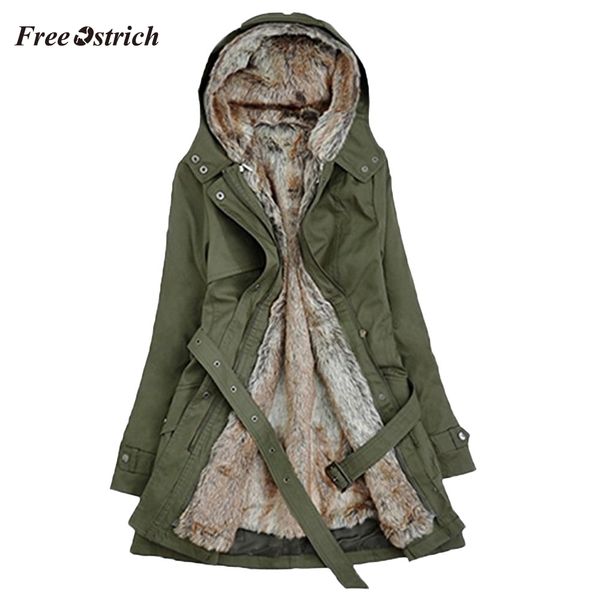 

ostrich women's fashion coat ladies fur lining coat womens warm thick long jacket hooded parka winter women 91206, Black
