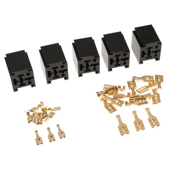 

5pcs 80a relay connector 4-pin mounting socket + terminals base holder