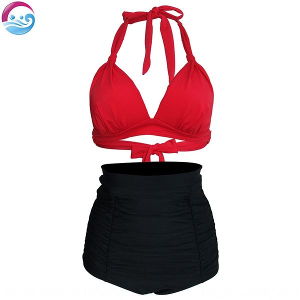 

dongguan high waist bikini swimsuit bikini large size tie neck swimsuit women's wear without steel ring, White;black