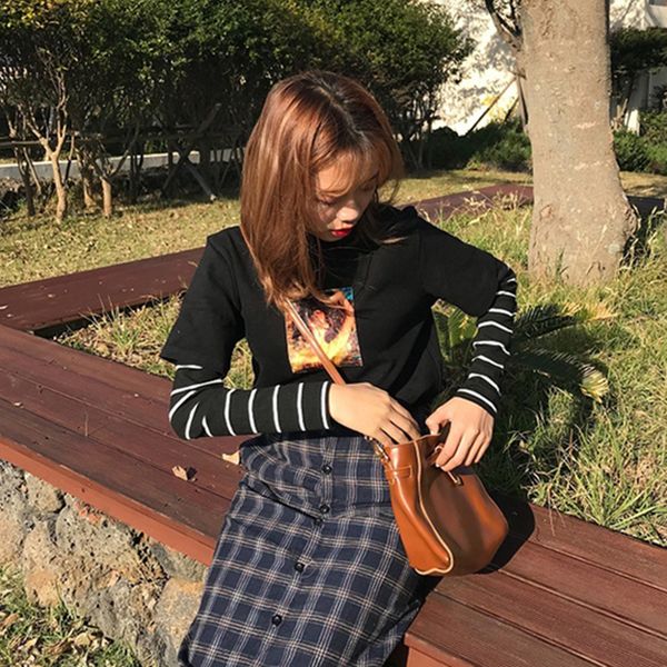 

women shirts womens designer clothing new fashion women harajuku long sleeve womens printing trendy female fake t females striped, White