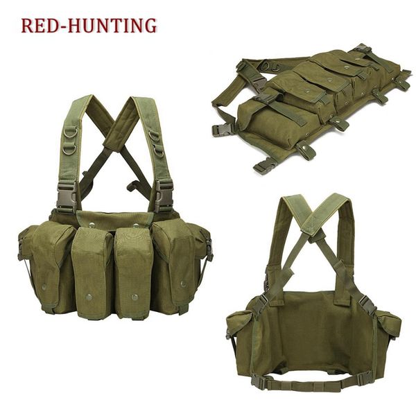

tactical hunting chest rig large capacity mag carrier 7 pocket combat paintball vest, Camo;black