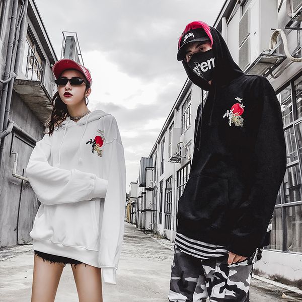 

couples loaded with national tide autumn and winter clothing loose bf harajuku chinese style hip-hop men and women temperament h, Black