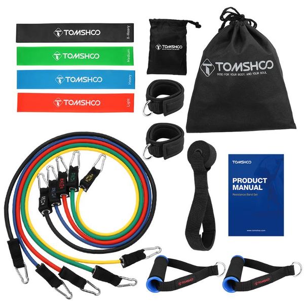 

tomshoo 17pcs latex resistance bands set yoga exercise fitness band rubber loop tube bands gym door anchor ankle straps with bag