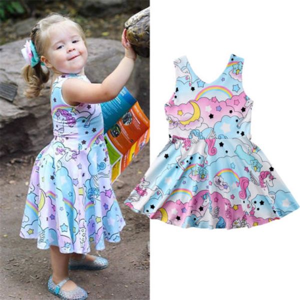 

toddler baby kid girls sleeveless cute cartoon printing clothes fashion party pageant dress summer beach casual sundress, Red;yellow