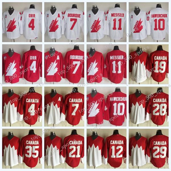

1997 сборная канады 4 орр 7 рэй бурк 10 хаверчук 11 марк мессье хоккей джерси двойной прошитой высокий quailty на складе, Black;red