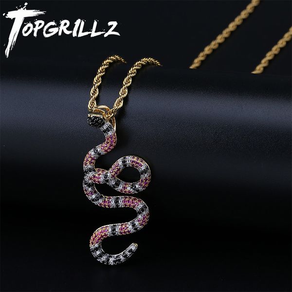 

rillz iced out coral snake pendant snake pendant necklace copper colourful zirconia hip hop fashion jewelry dropshipping, Silver