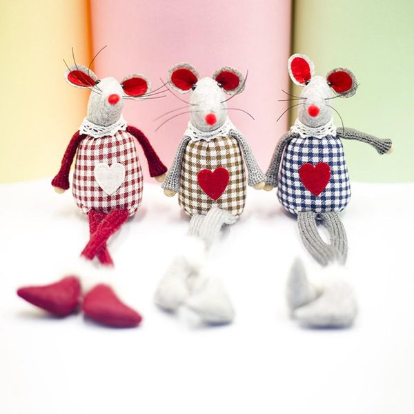 

christmas decorations plaid cloth christmas wool long-legged mouse figurine ornaments doll gift