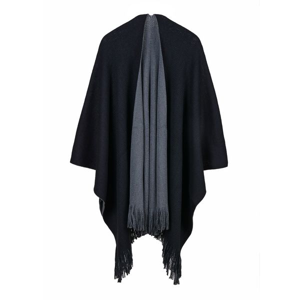 

women's clothing wholesale autumn winter thick simple versatile ab double-sided split large shawl sweater cloak warp female 110*160cm, Black