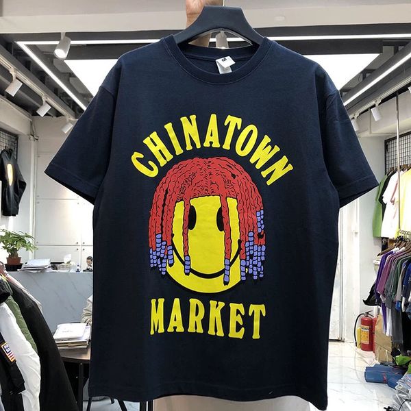 

мужские дизайнер канье smiley face грязный braid письмо печать негабаритные сыпучие мужчины с коротким рукавом hip-hop rap bf wind футболка, White;black