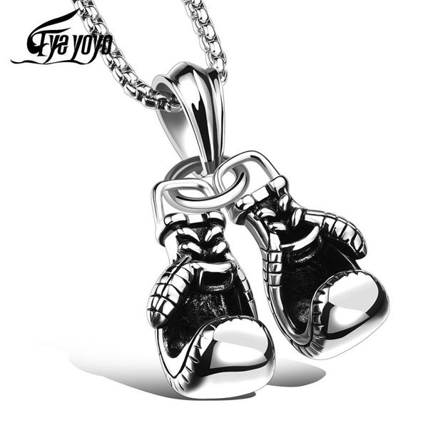 

eyeyoyo double boxing titanium steel pendant necklace personal men's boxing gloves fitness sports accessories, Silver