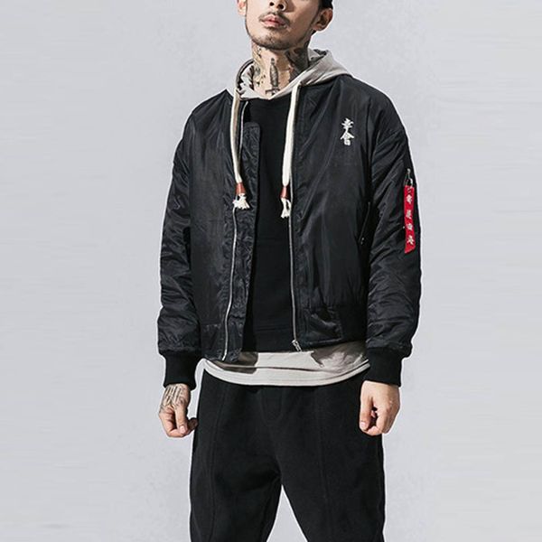 

denim jackets men autumn streetwear embroidered preppy style jacket coat fashion japan solid color stand collar men's clothing, Black;brown