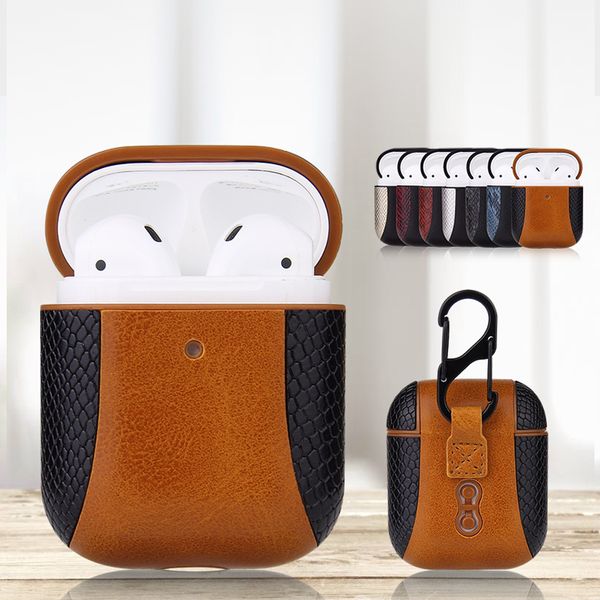 

AirPods Case for 1/2 Bluetooth Headset Shockproof Cover for AirPods Fashion Snake Pattern Patchwork Storage Box 7 Colors Wholesale